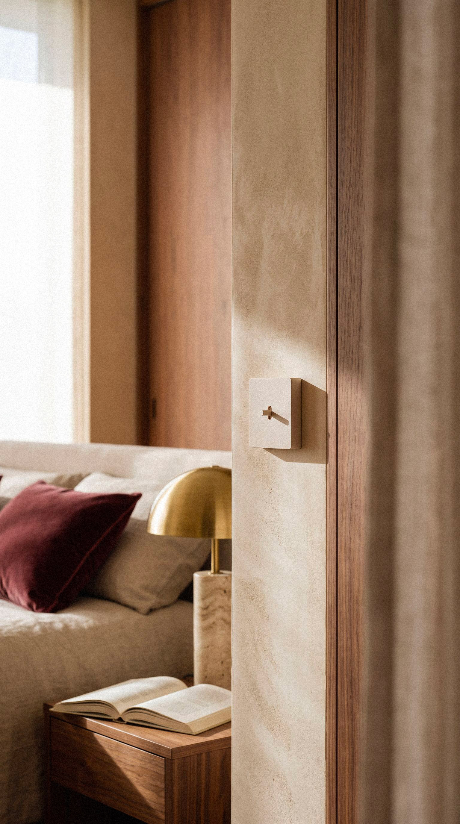 Habillage BUTTN rose nude dans une chambre en bois clair