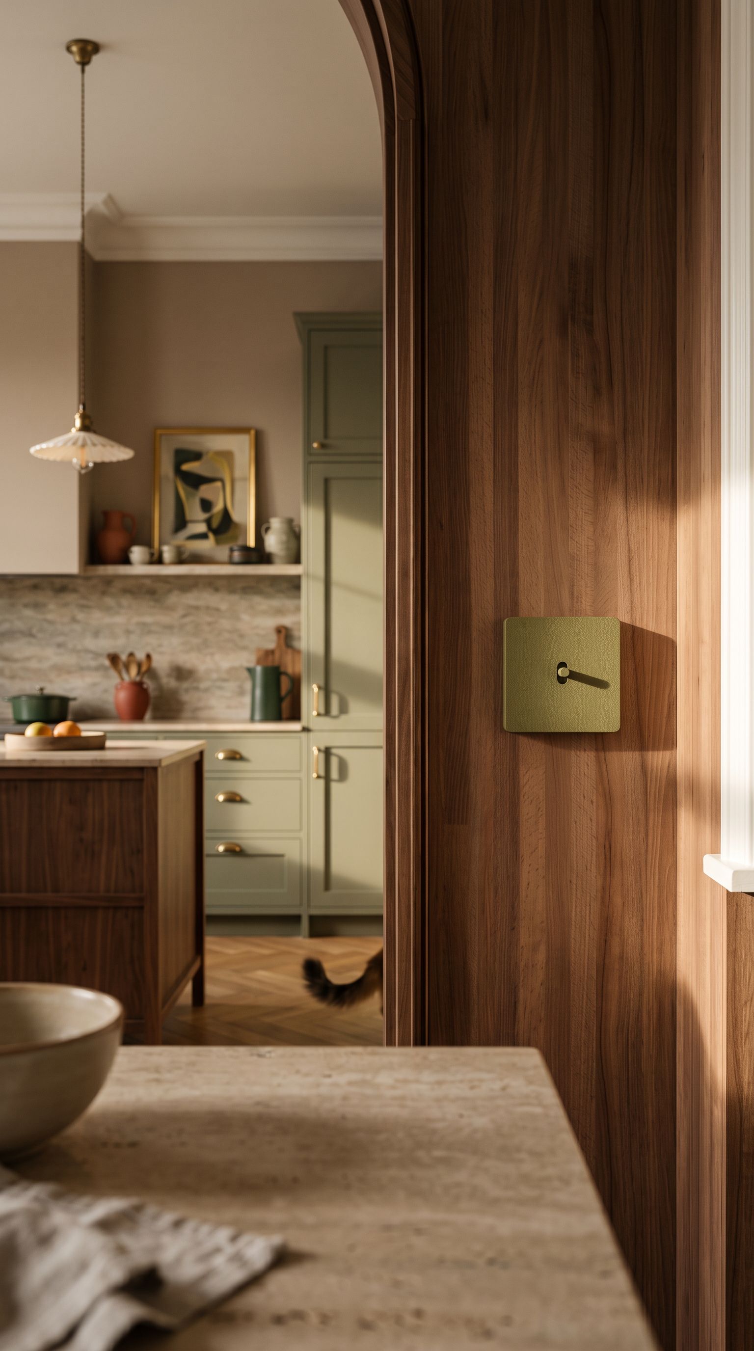 Habillage BUTTN olive dans une cuisine ouverte verte